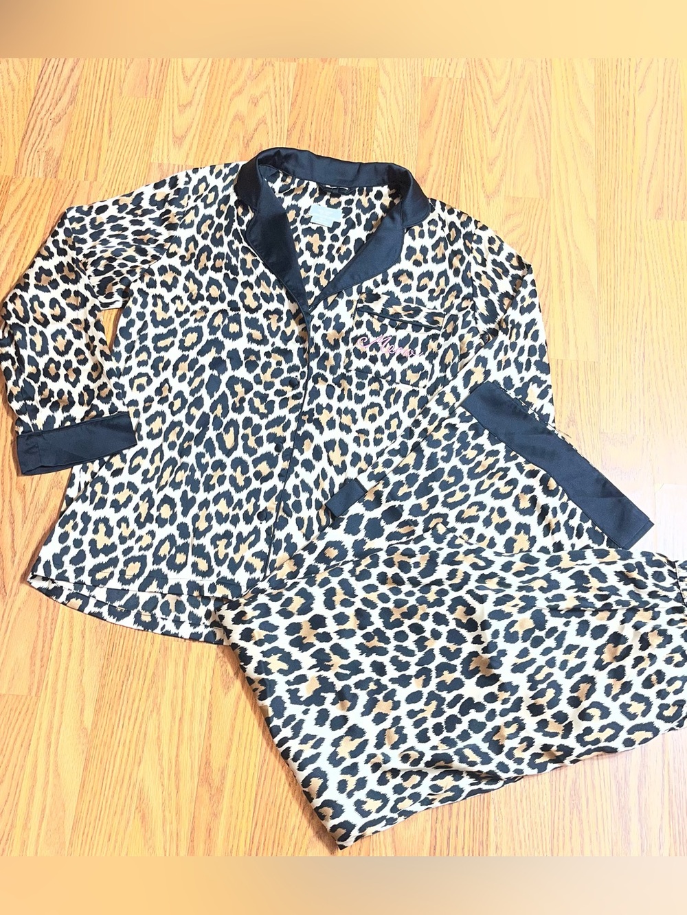 Kate Spade Leopard Cheetah Silk Satin Print Pajama Set Medium Loungewear